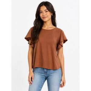 LR1004 24 7 by Maurices Flutter Sleeve Top XXL Brown Casual Soft Knit